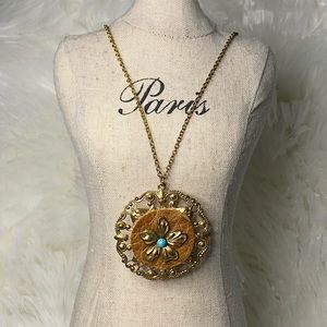 Antique gold statement pendant necklace